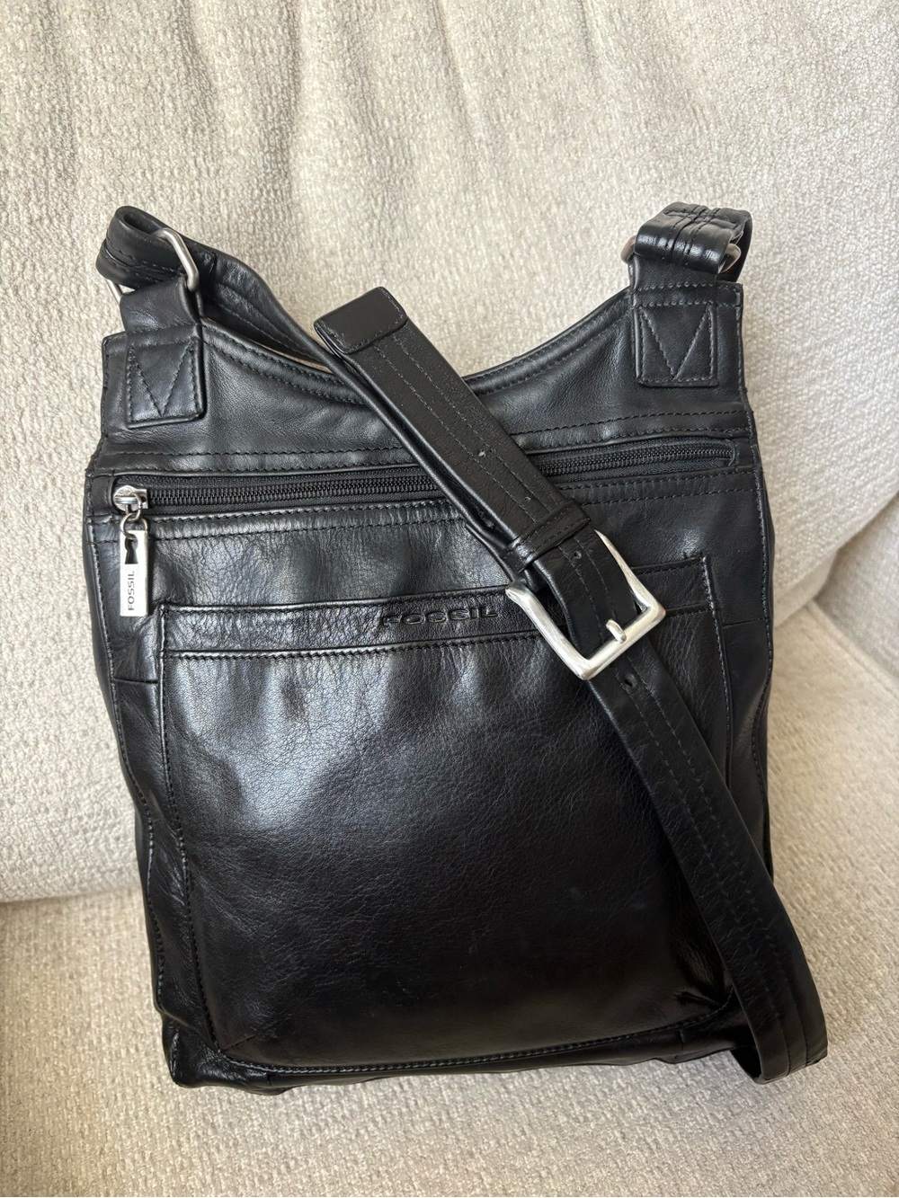 Fossil Black Leather Messenger Crossbody Bag